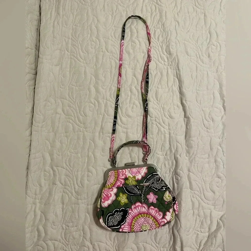 Vera Bradley Olivia Pink Mini Frame Clasp Purse Bag With Long And Short Strap